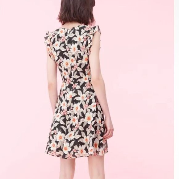 Rebecca Taylor Black Floral Kamea Fleur Silk Dress  | Size 8 - Picture 3 of 12